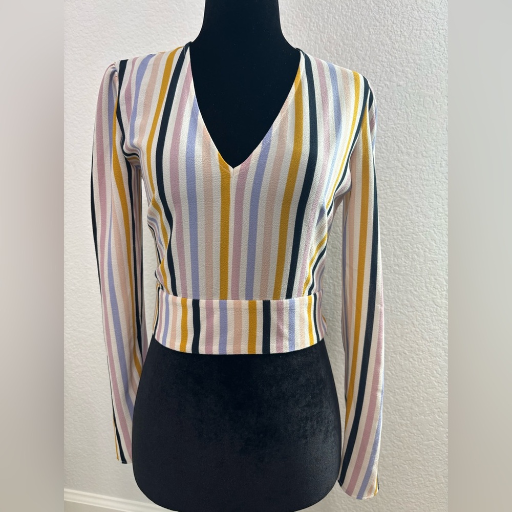 Striped Cropped Blouse with side zipper size XS